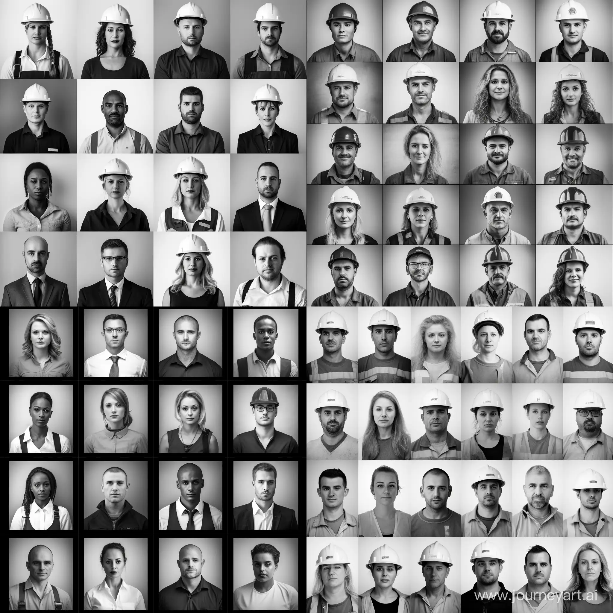European-Construction-Company-Employees-Collage-in-Black-and-White