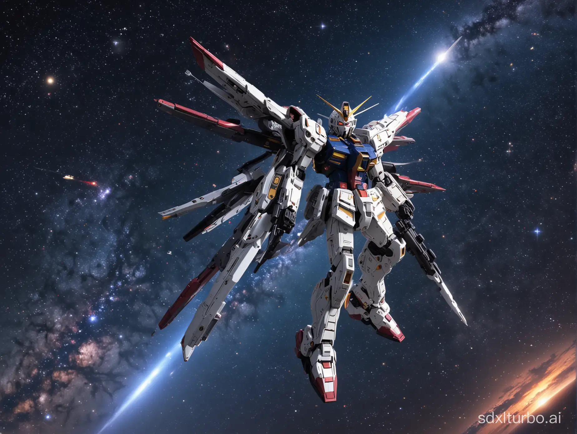 Gundam-ZZ-Soaring-through-Hyper-Galaxy-under-Starry-Sky