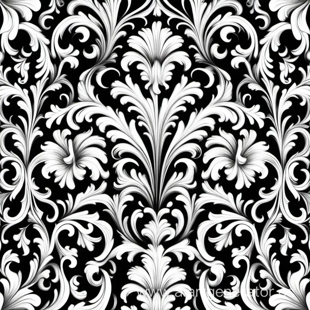 a pattern of floral, Baroque  movement, repeating pattern, white and black vector illustration 