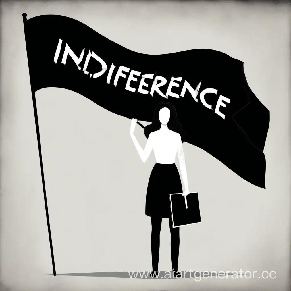 Woman-Holding-Black-Flag-with-INDIFFERENCE-Inscription
