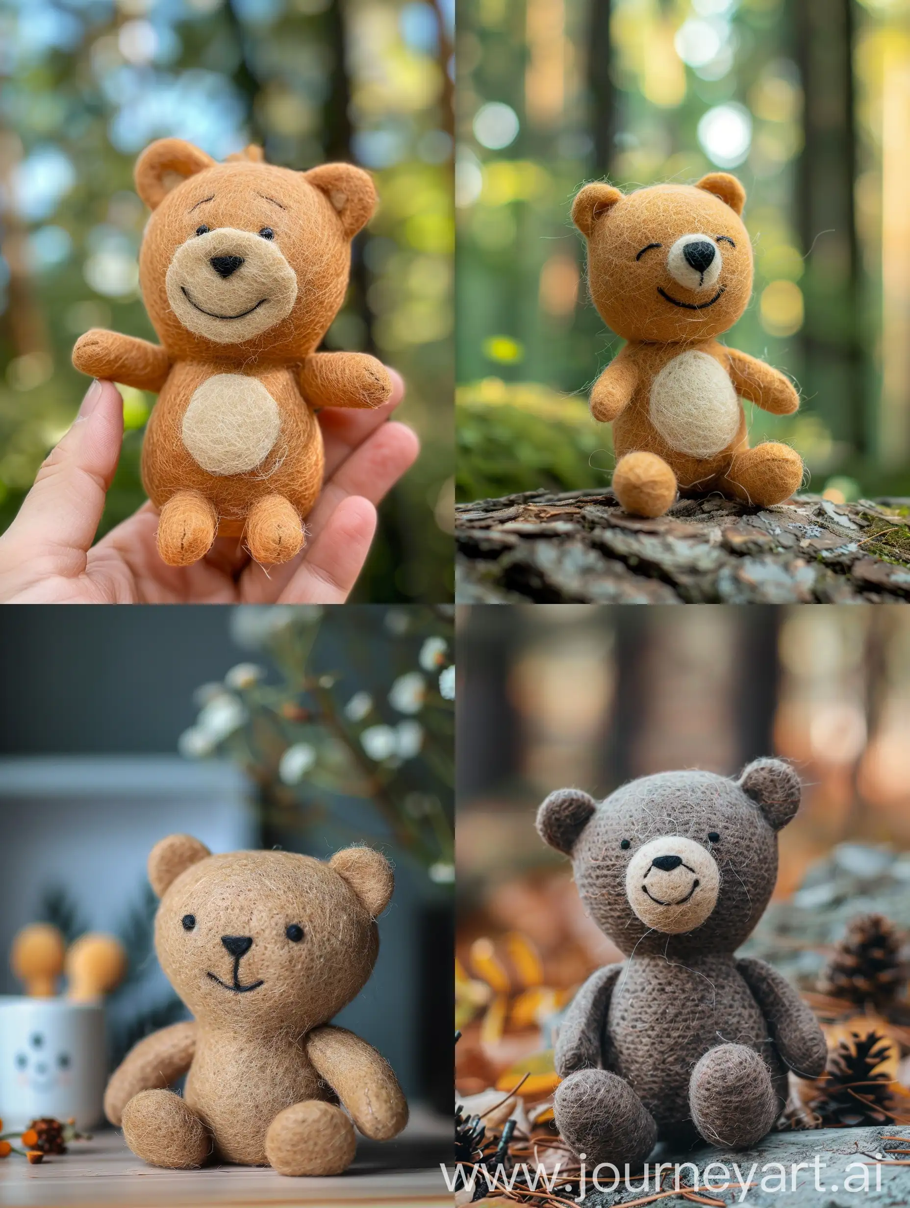 **front view cute alone happy and smile little felt bear 