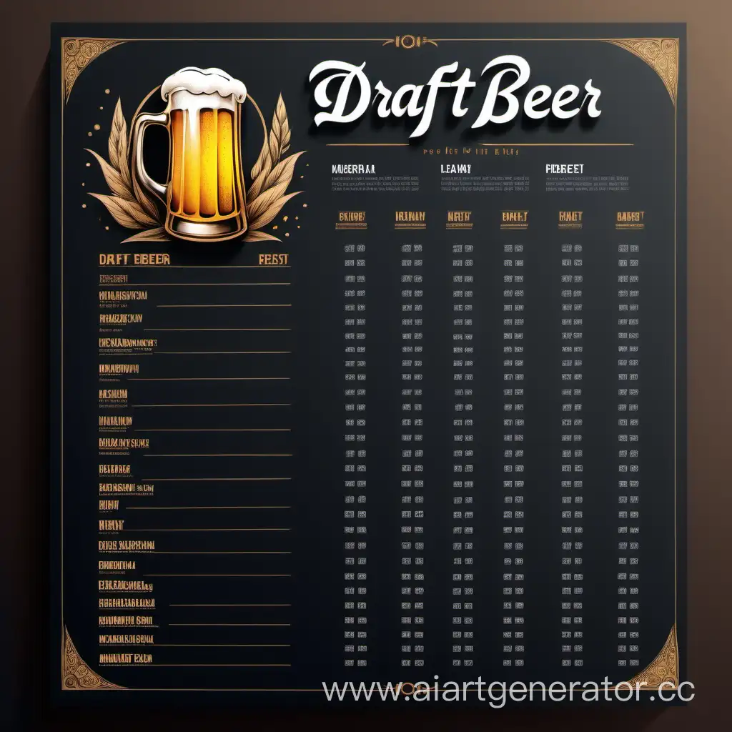 creative price list for draft beer for the tableau with drawings and logos of companies
