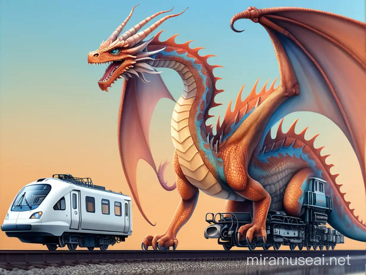 short train and long tail dragon - as a logo of technology project, neural network