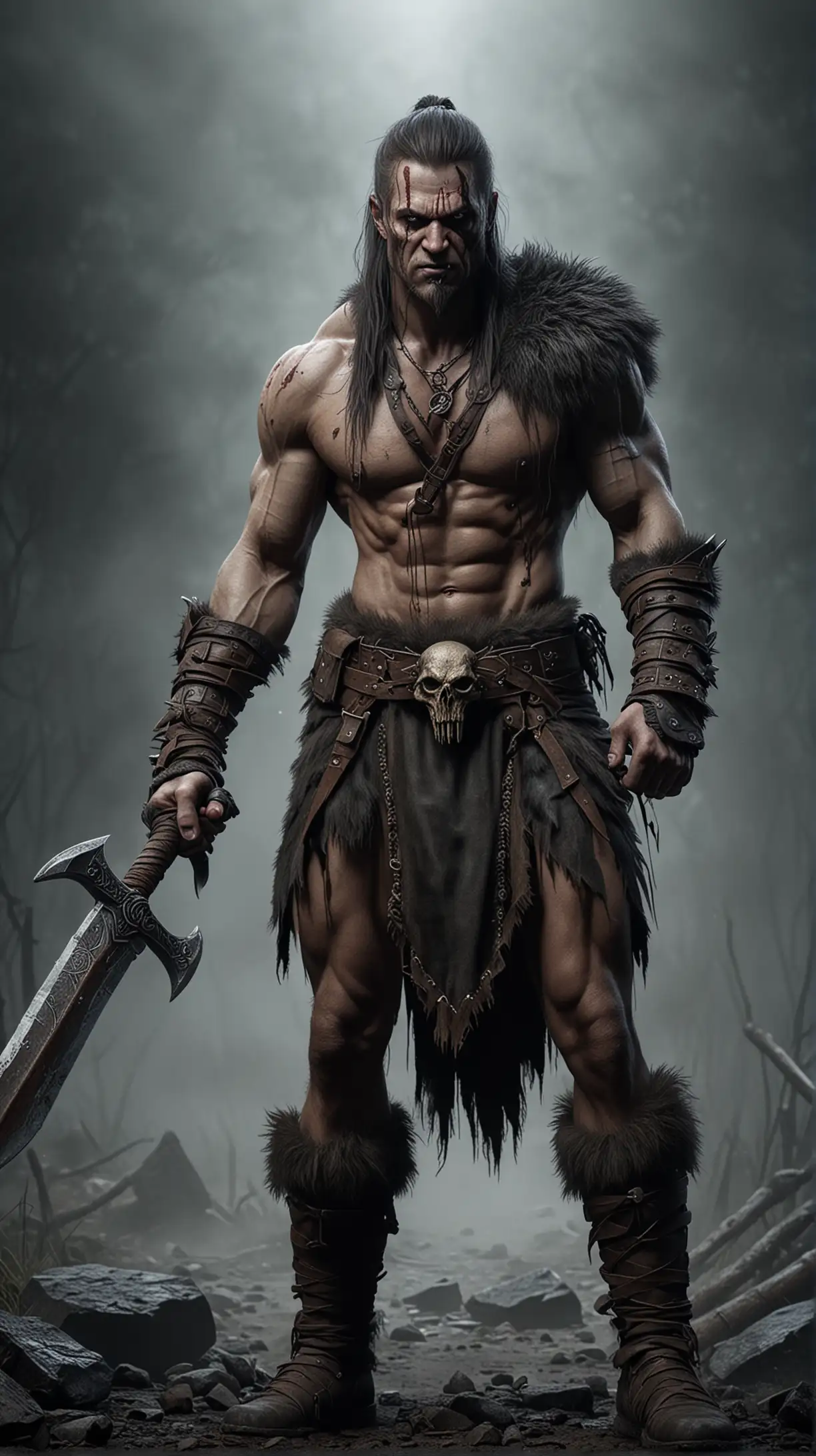 Rune Fehu as berserker, dark horror style, photo-realistic, hyper-realistic
