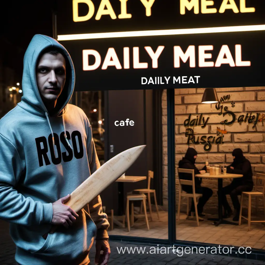 Night-Vigilante-Man-in-Bosco-Russia-Hoodie-Guards-Daily-Meal-Cafe-with-Bat