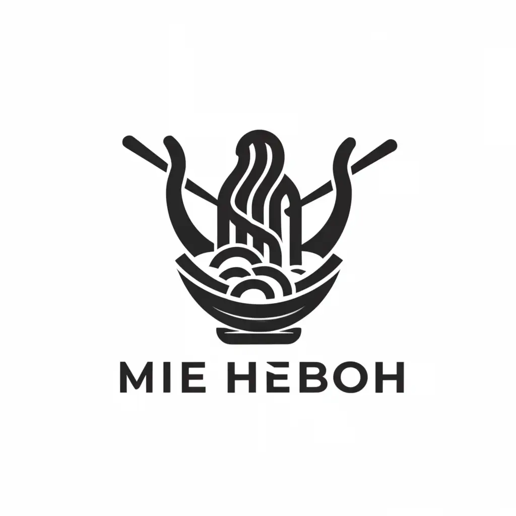 a logo design,with the text "Mie Heboh", main symbol:humans eat noodles,complex,clear background