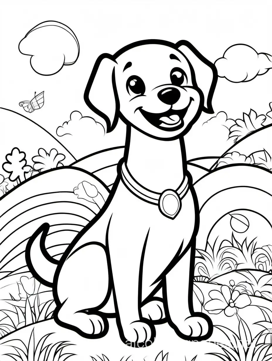 happy dog play with bite, Coloring Page, black and white, line art, white background, Simplicity, Ample White Space. The background of the coloring page is plain white to make it easy for young children to color within the lines. The outlines of all the subjects are easy to distinguish, making it simple for kids to color without too much difficulty