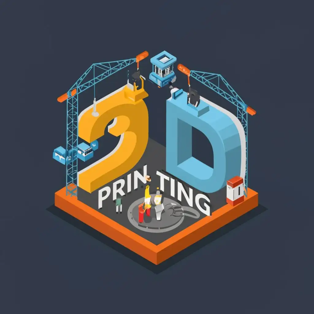 logo, 3d, with the text "3d printing", typography, be used in Construction industry