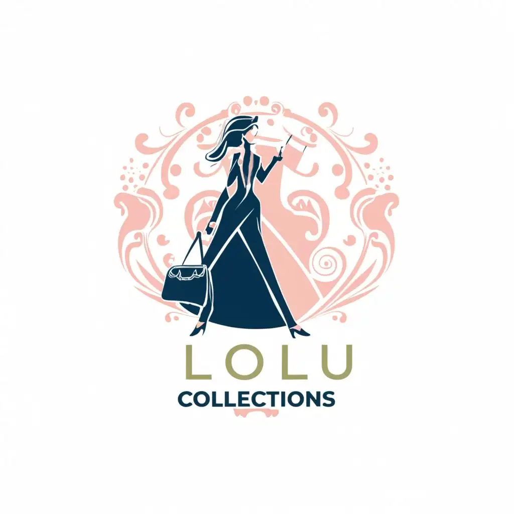 a logo design,with the text "LOLU COLLECTIONS", main symbol:PERSONAL SHOPPER,complex,be used in Retail industry,pink background and letters should be written in blue color