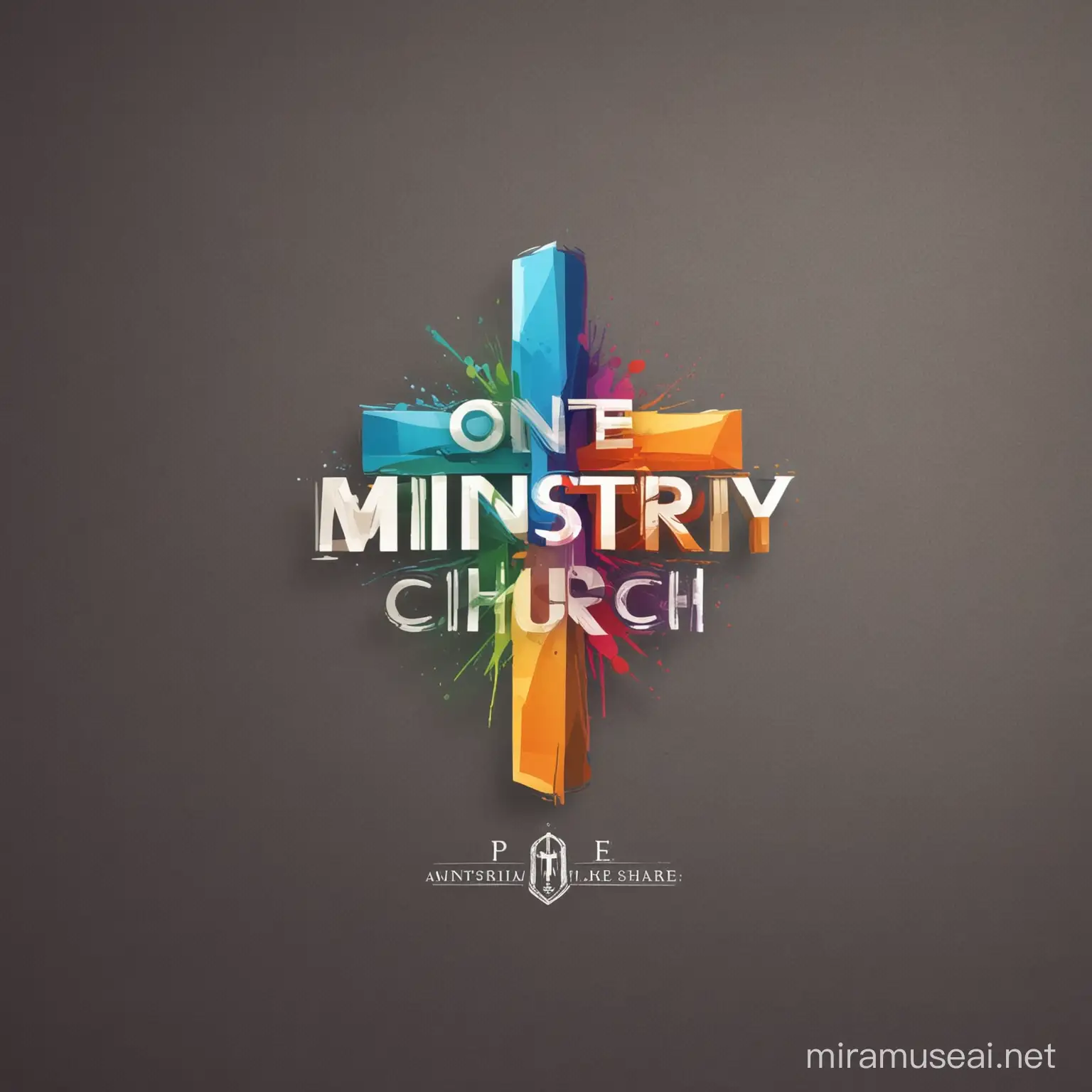 Create a logo for a ministry called "One Church."  Use only English and do not include a church building.  Include a cross and use bright colours.
