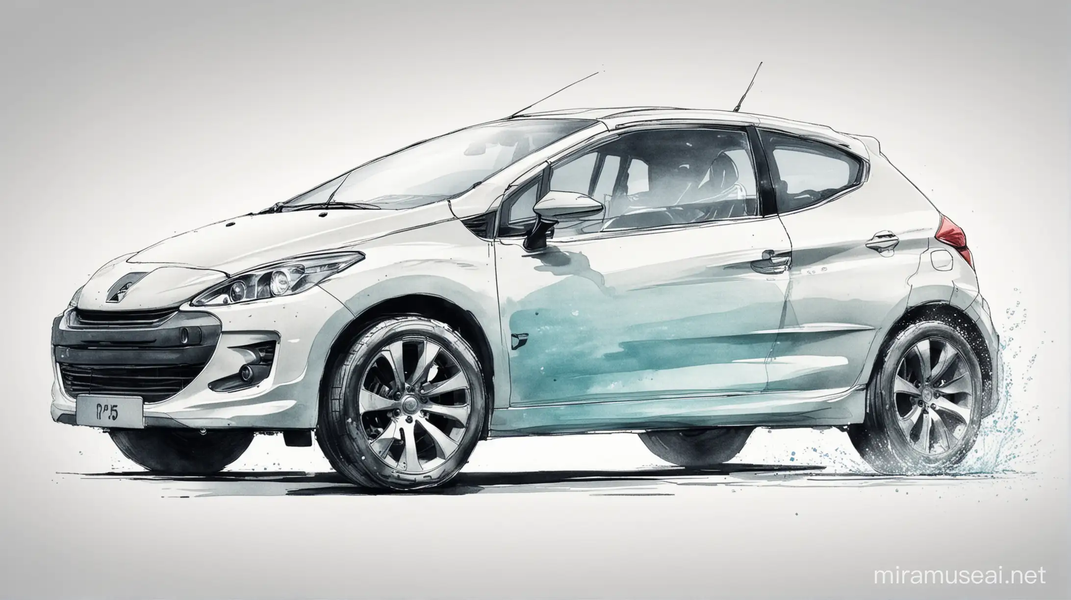 Futuristic Hatchback Car Sketch Modernized Peugeot 206 with Pilot Driving