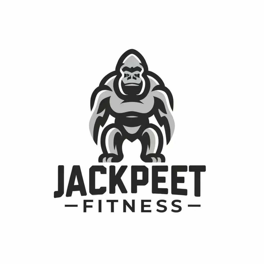 a logo design,with the text "JackPeetFitness", main symbol:Gorilla,Moderate,be used in Sports Fitness industry,clear background