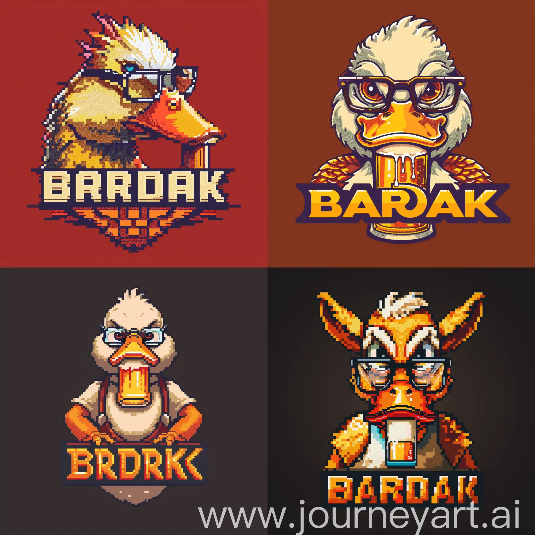 Pixel-Art-Logo-Quirky-Duck-with-Glasses-Enjoying-Beer-for-BARDAK-Application
