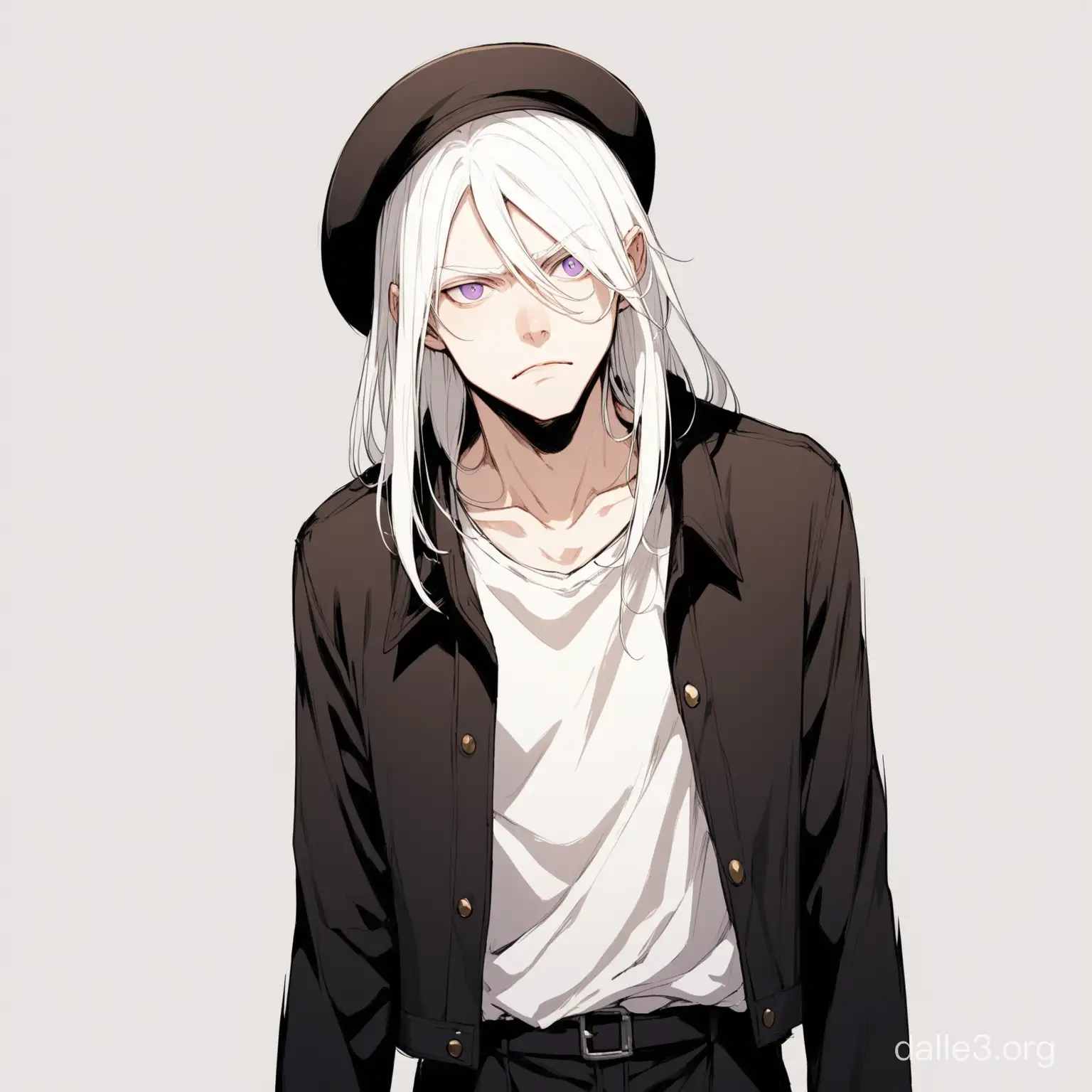 Albino Anime Character in Retro Attire Against White Background | Dalle3 AI