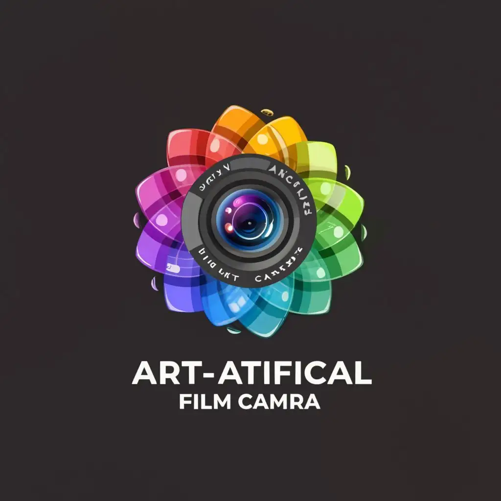 a logo design,with the text "ART-ificial film camera", main symbol:Lens,complex,clear background
