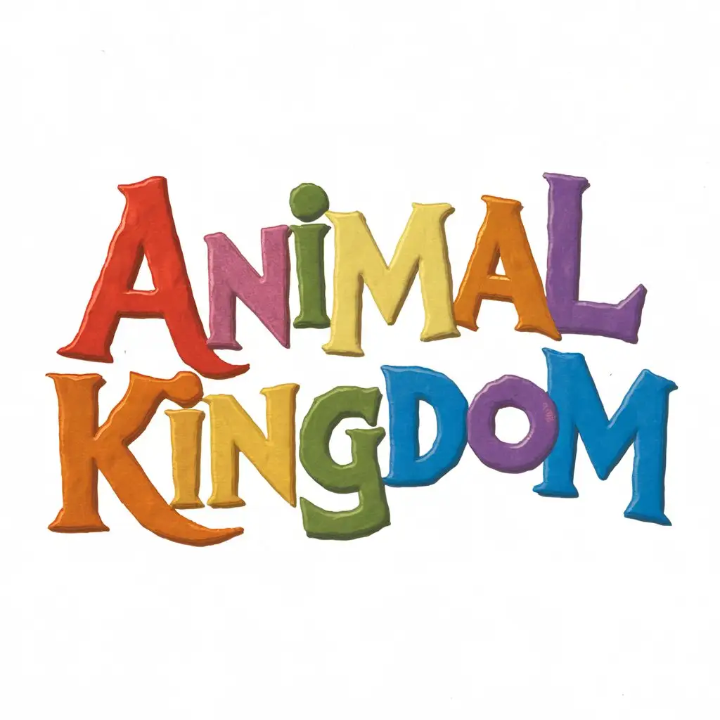 Create me a title called "Animal Kingdom" with the colorful letters with a white background