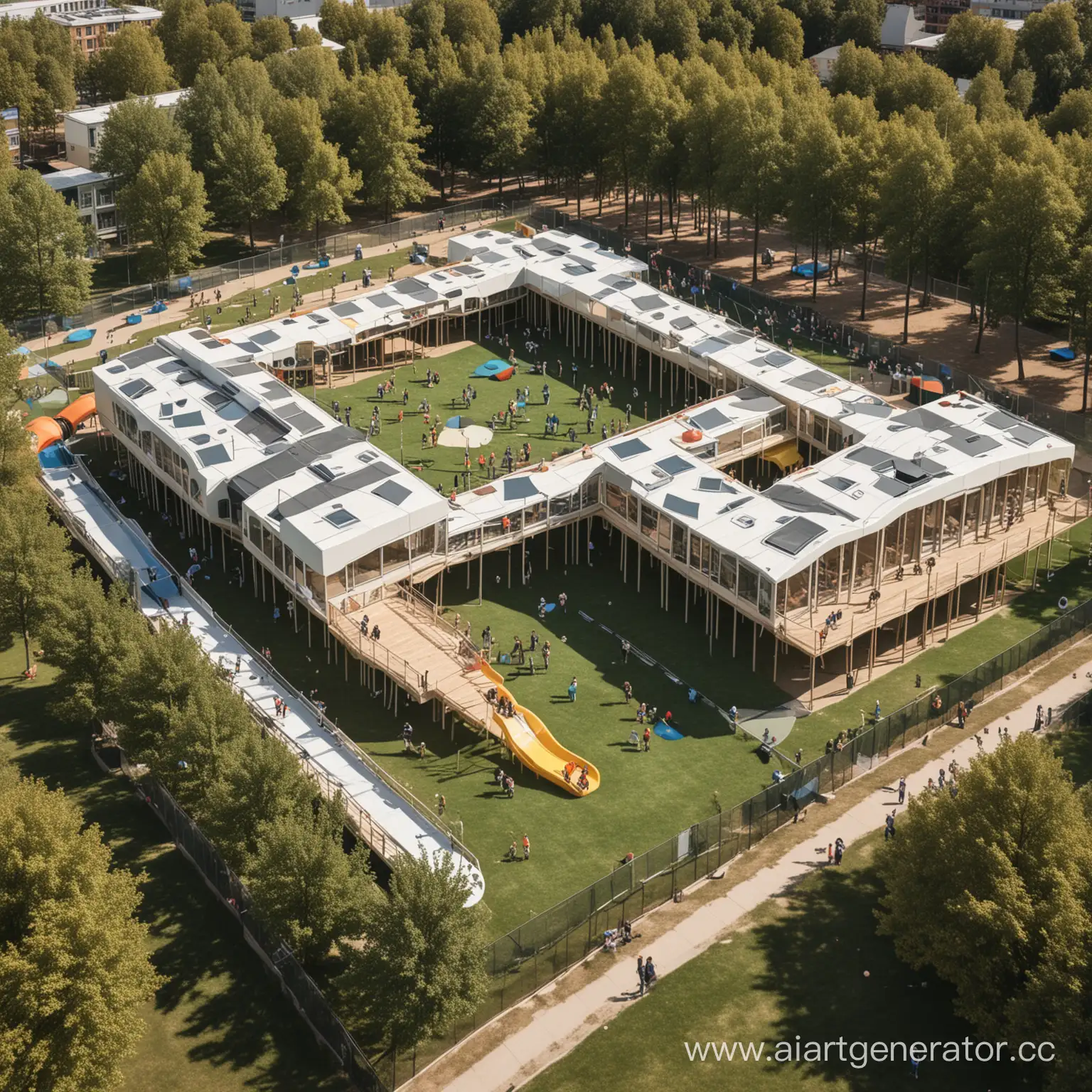 Futuristic-Kindergarten-Playground-with-Hovering-Slides-and-Trampolines