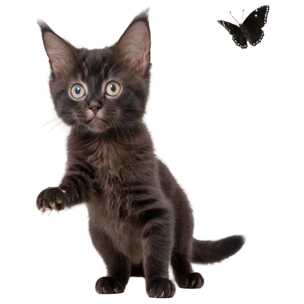 a curious and playful kitten chasing after a butterfly.