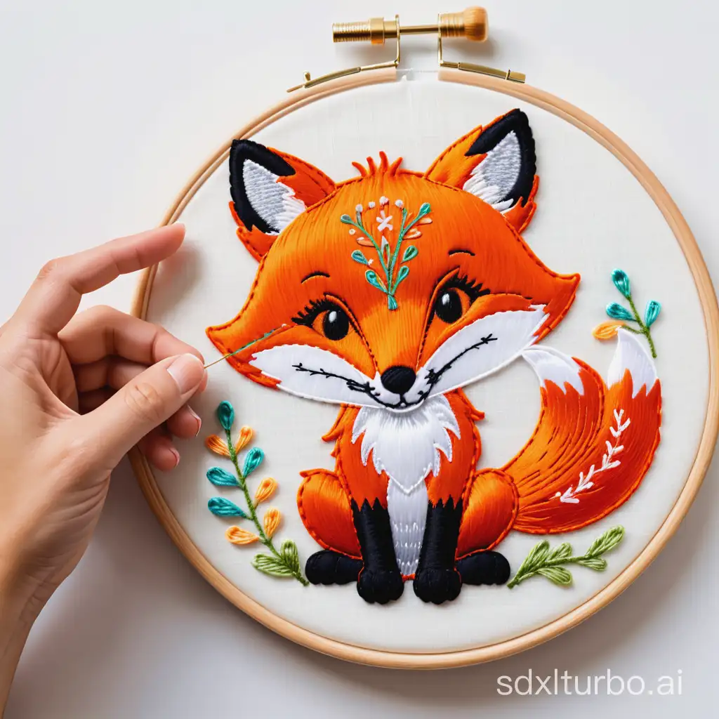 Fox-Embroidering-with-Colorful-Threads