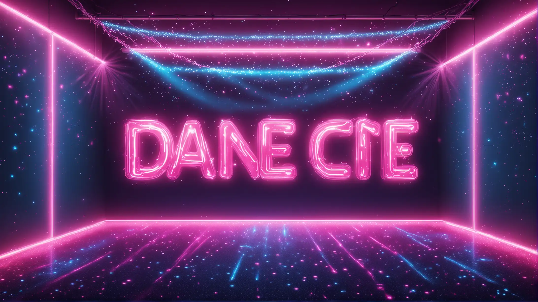 dance party background, pink and blue neon light, glitter, shine, realistic