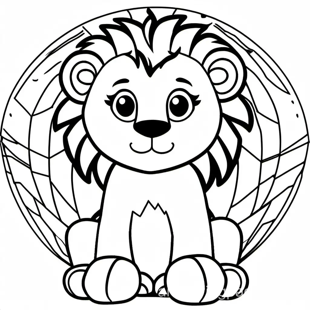 cute baby adorable lion coloring pages, Coloring Page, black and white, line art, white background, Simplicity, Ample White Space. The background of the coloring page is plain white to make it easy for young children to color within the lines. The outlines of all the subjects are easy to distinguish, making it simple for kids to color without too much difficulty
