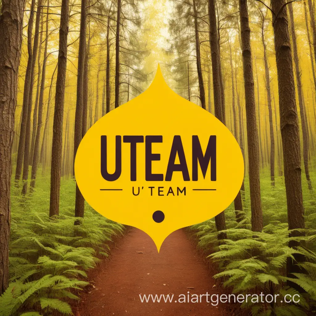 логотип с надписью UTeam  на желтом фоне с лесом