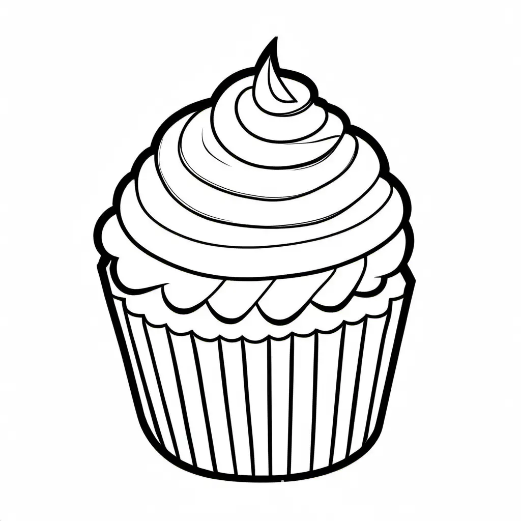 simple cupcake, Coloring Page, black and white, line art, white background, Simplicity, Ample White Space. The background of the coloring page is plain white to make it easy for young children to color within the lines. The outlines of all the subjects are easy to distinguish, making it simple for kids to color without too much difficulty