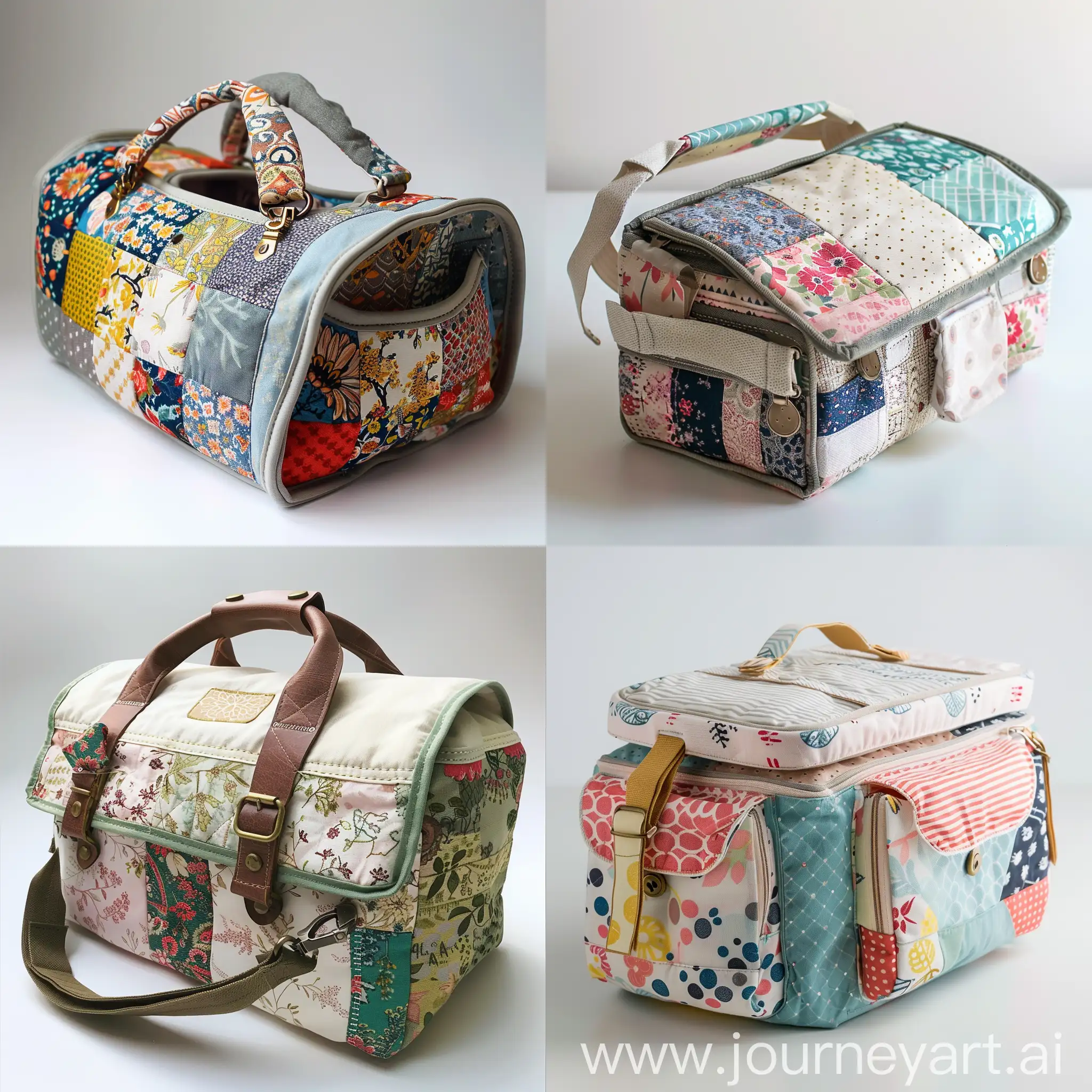  DIY baby changing bag showcasing unique fabric patterns and personal touches.