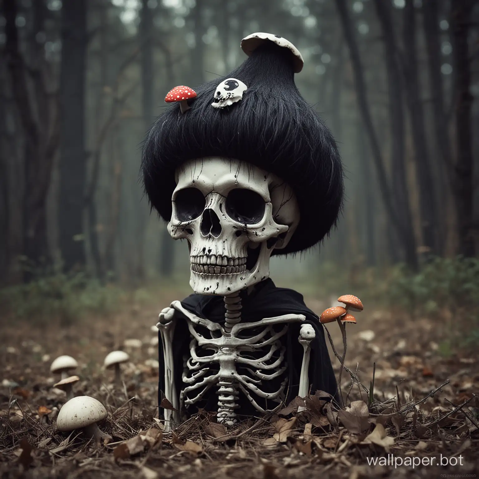 Dead emo skeleton with a mushroom hat
