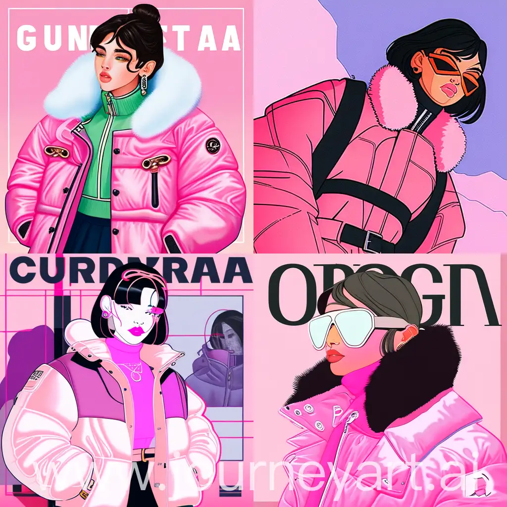 Fashionable-Girl-in-Pink-Designer-Puffer-Jacket-Stylish-Brutalist-Poster-Art
