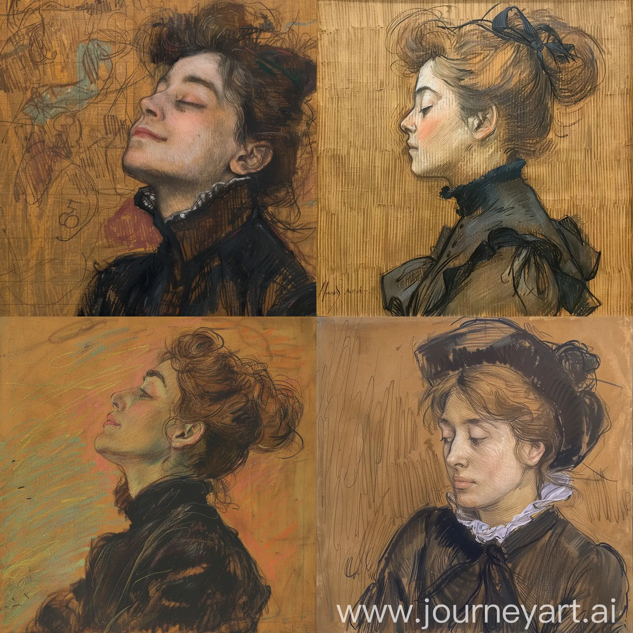 1889's rought coal draft european woman on brown background by Toulouse Lautrec