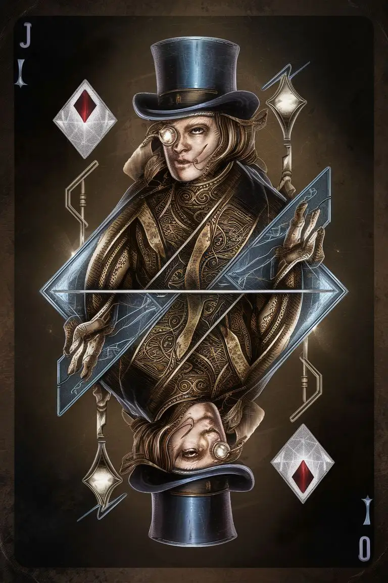Surreal Brass and Glass Jack of Diamonds Playing Card Illustration