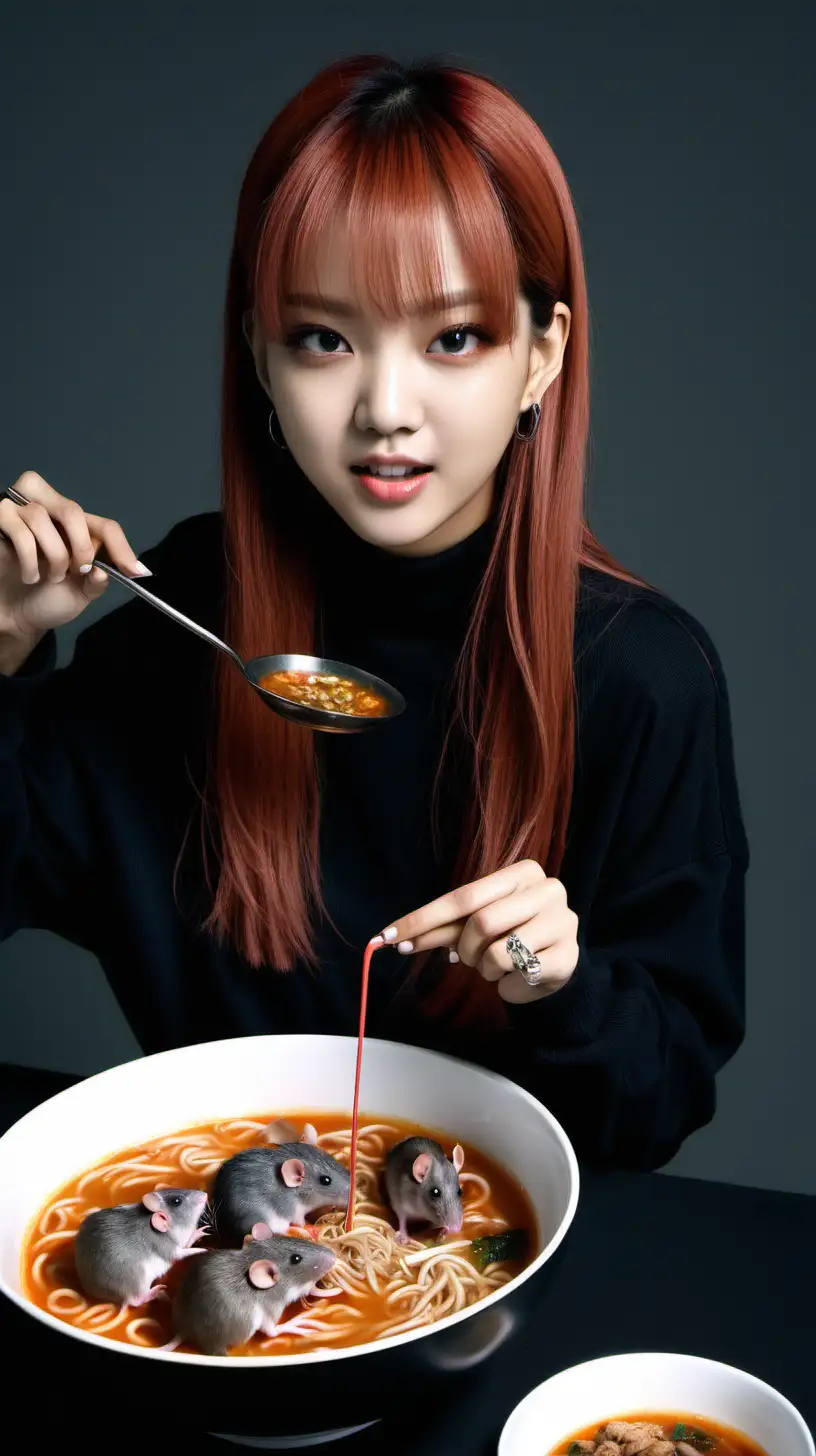 Elegant Lisa Blackpink Enjoying Rat Soup in a Delicate Bowl