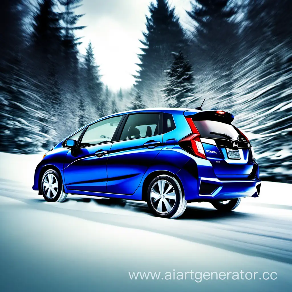 Dark-Blue-Honda-Fit-2016-by-the-Snowy-Sea-in-a-Forest