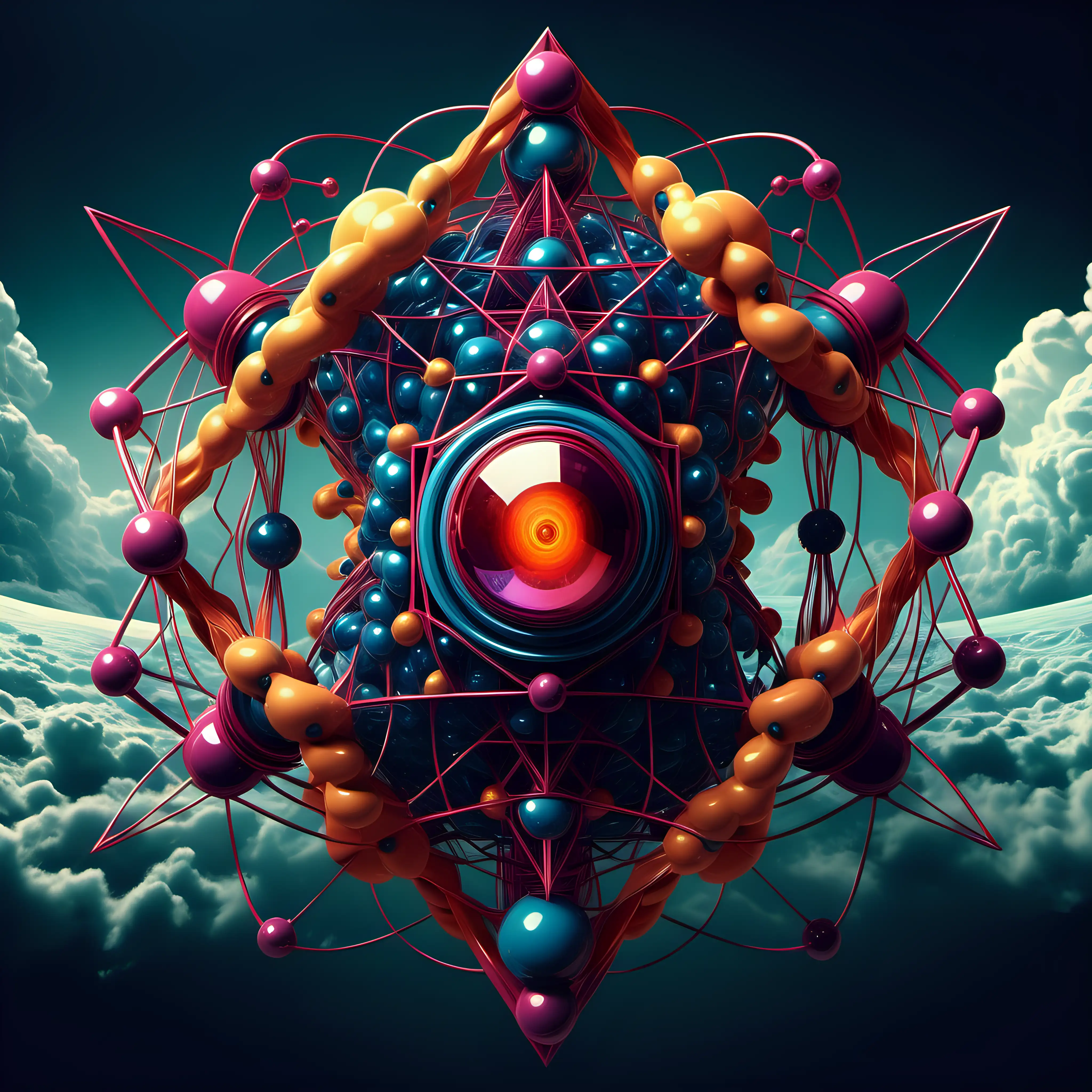 Surreal Fusion of Abstract Protons in Geometric Realism with Bold Colors