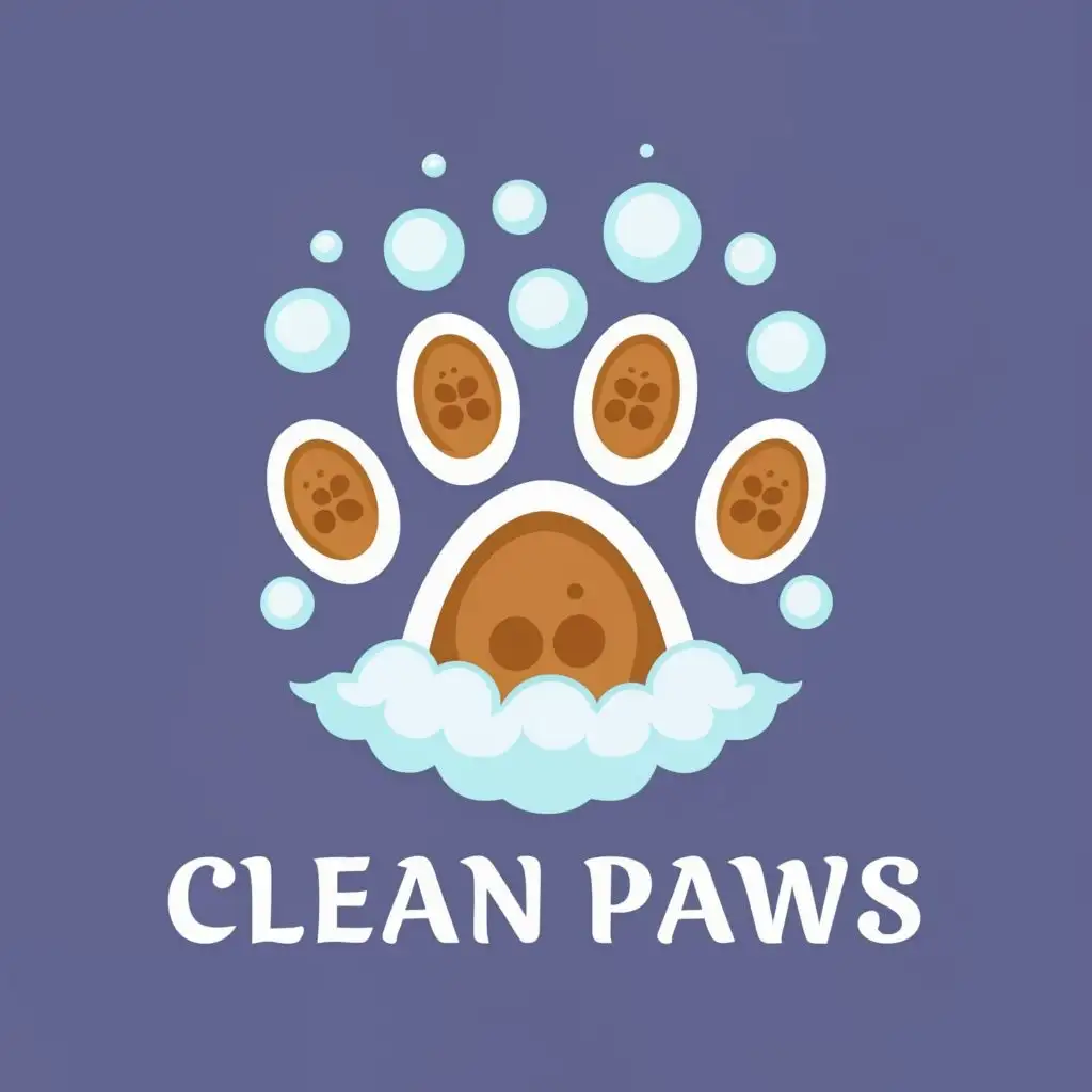 LOGO-Design-for-Clean-Paws-Dog-Paw-Print-with-Bubble-Bath-and-Sole-Prints-on-a-Clear-Background-for-the-Animal-Pet-Industry