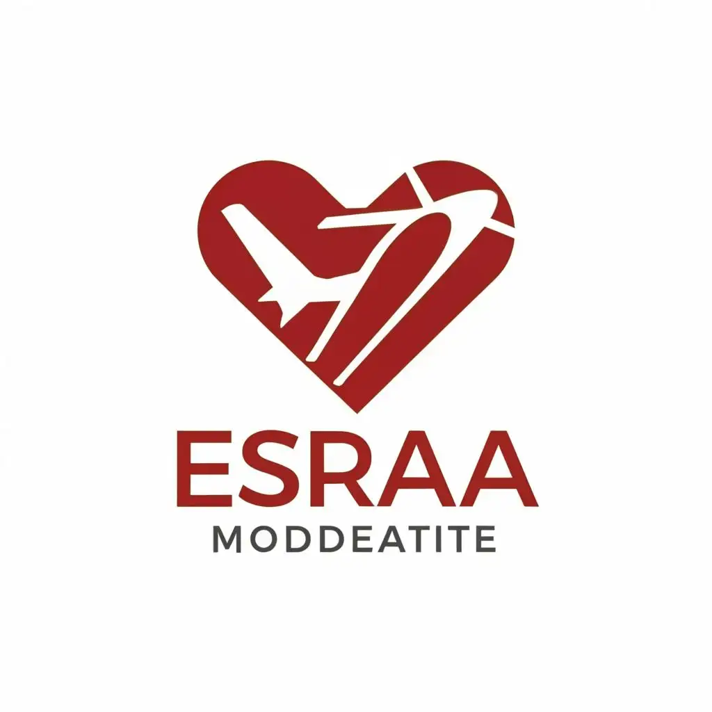 a logo design,with the text "ESRAA", main symbol:LOVE , AIRPLANE,Moderate,be used in Travel industry,clear background