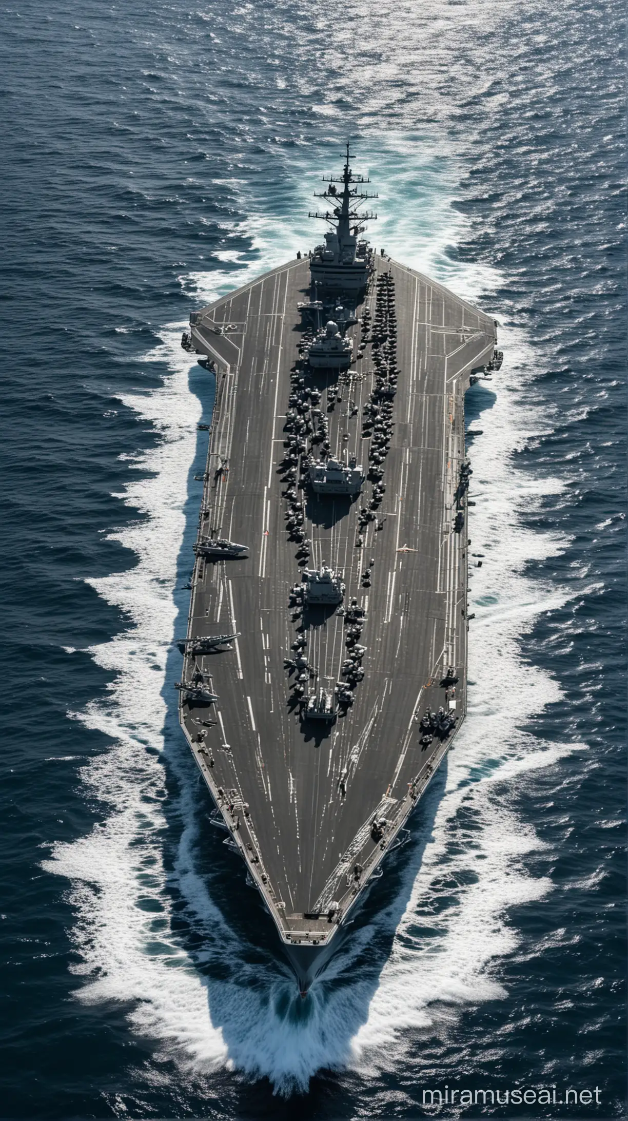 Majestic Aircraft Carrier Sailing in the Vast Ocean