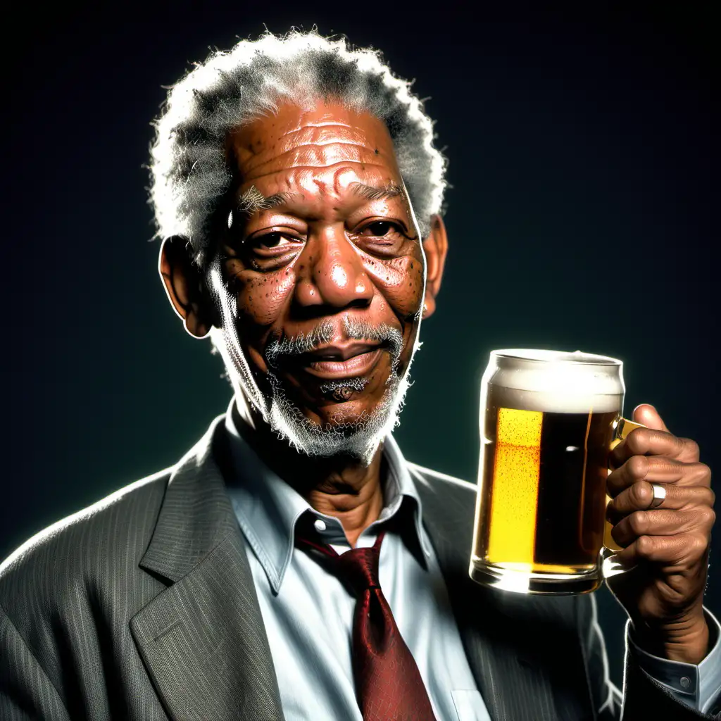 90’s animation style, Morgan Freeman with beer