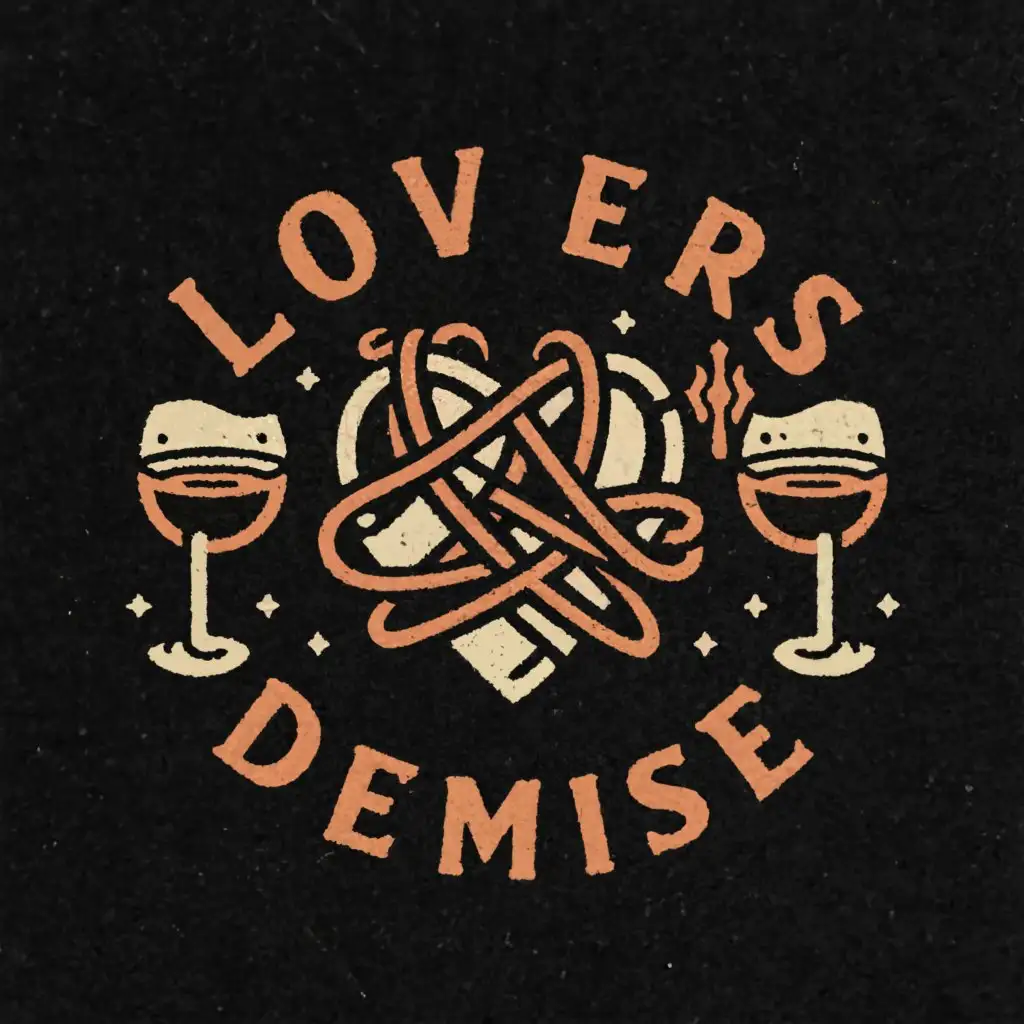 a logo design,with the text "Lovers Demise", main symbol:hearts and broken hearts and alcohol glasses,Moderate,clear background