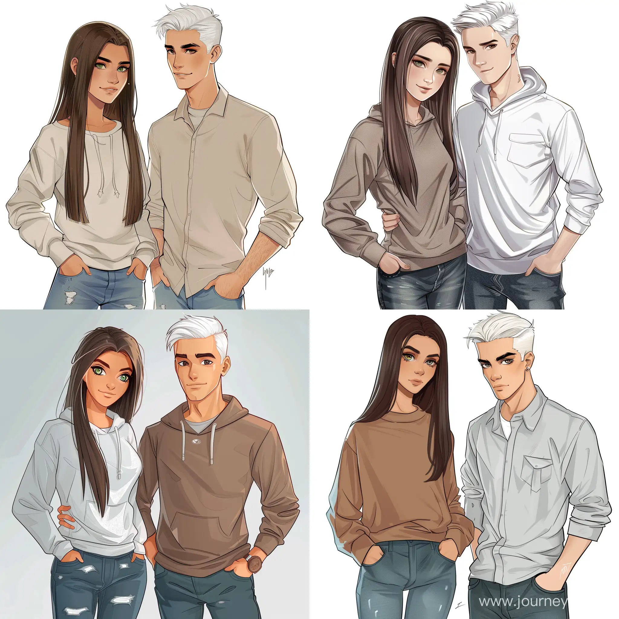 Teenage-Couple-in-Casual-Attire-Handsome-Guy-and-Beautiful-Girl-Cartoon-Art