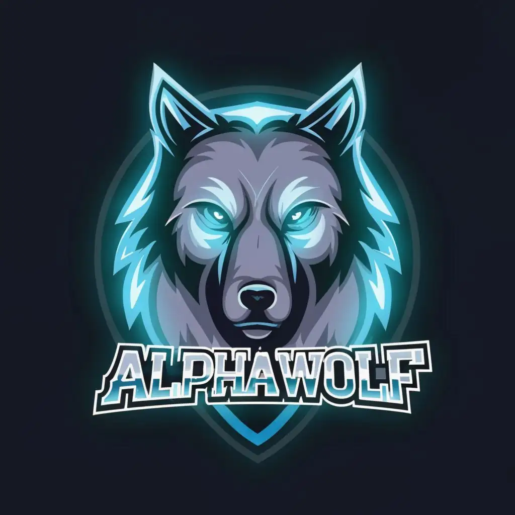logo, Blue lightnig wolf, with the text "Alphawolf", typography, be used in Entertainment industry