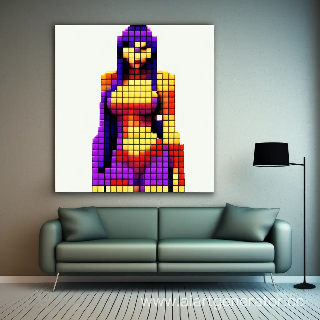 Pixel-Art-Portrait-of-a-Colorful-Cubist-Woman-on-Wall