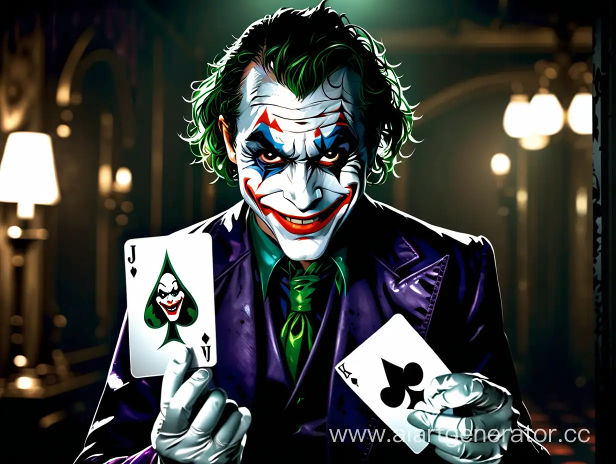 Cheerful-Joker-Grasping-Joker-Card-in-Dimly-Lit-Room