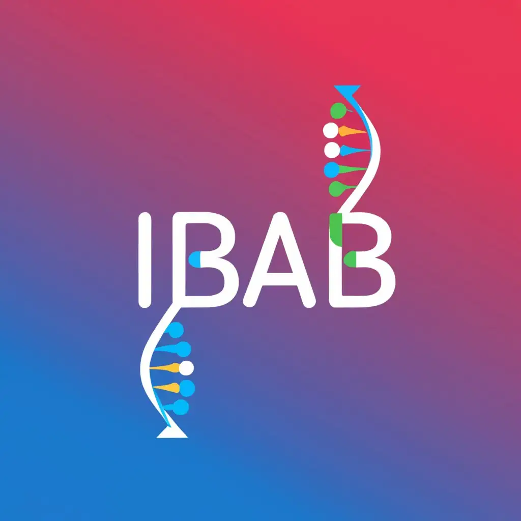 a logo design,with the text "IBAB", main symbol:DNA, SyntheticBiology, Genomics, Bioinformatics,Bigadatabiology,Moderate,be used in Education industry,clear background