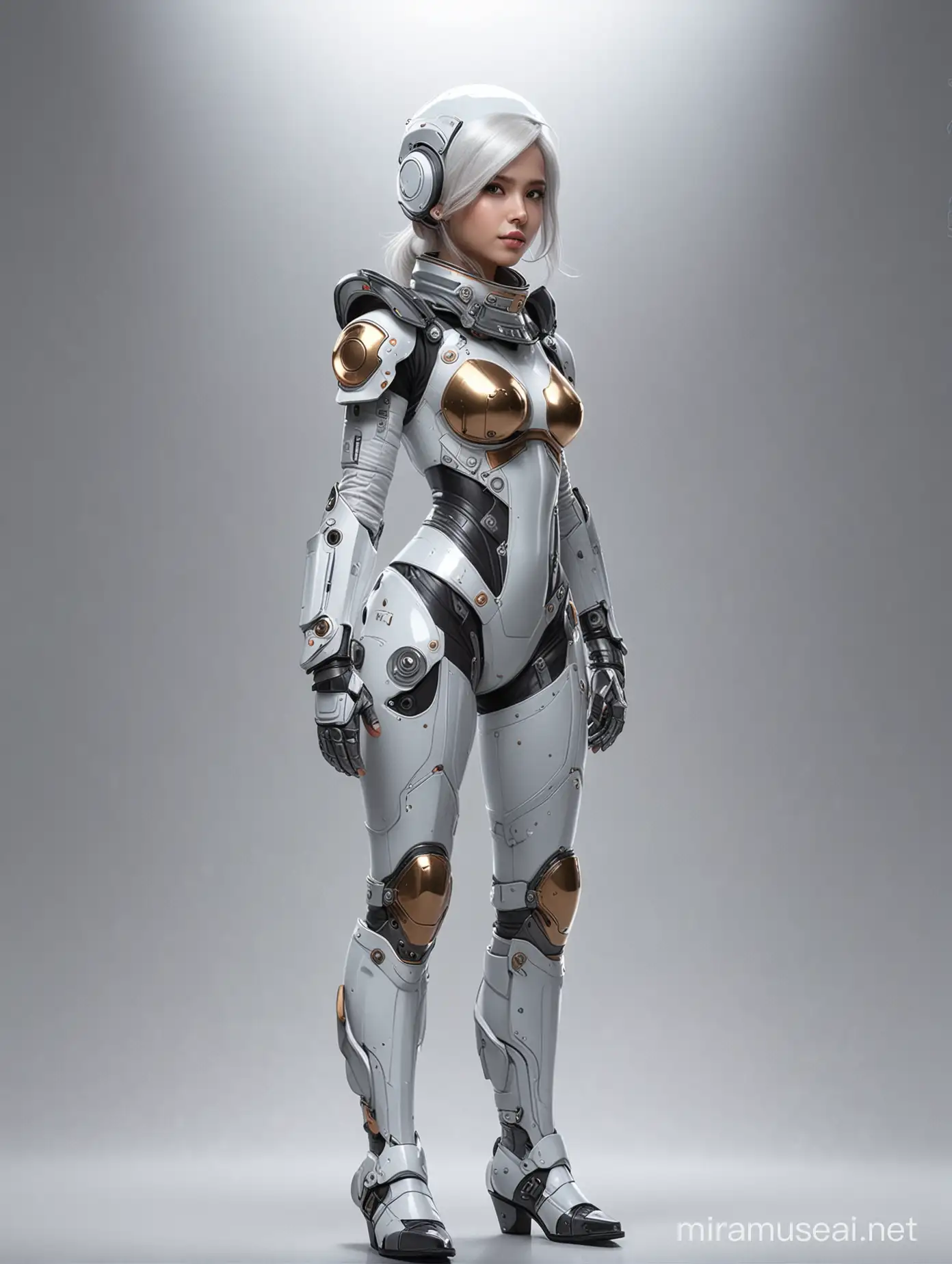 Full length, perfect body over cute beauty ordinary Indonesian girl goddes persona bright white skin face  Futuristic galactic girl with galactic armor and helmet, moebius style image, art, wearing turbocharge shoes