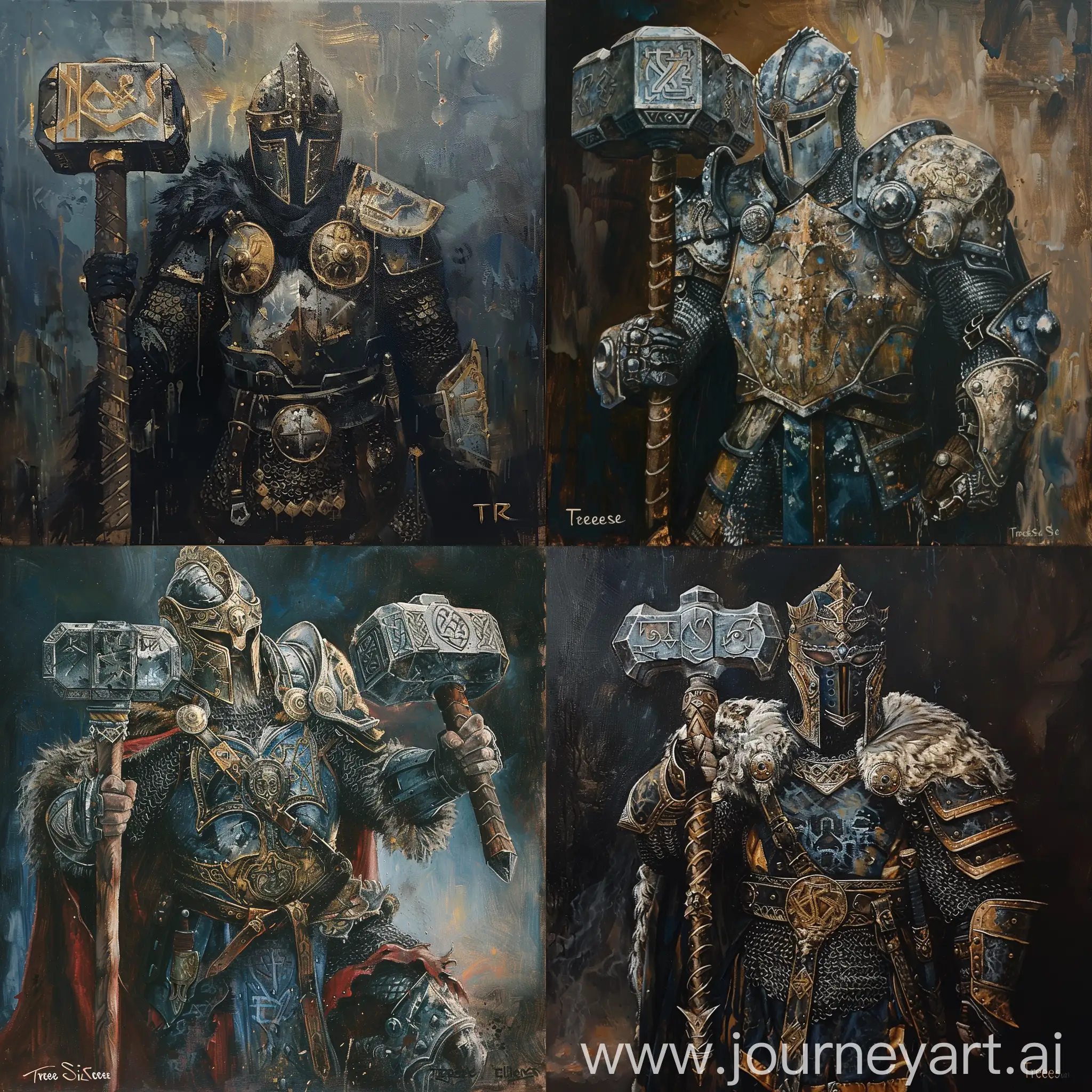 Norse knight with large phantasy hammer.
In the art style of Terese Nielsen oil painting