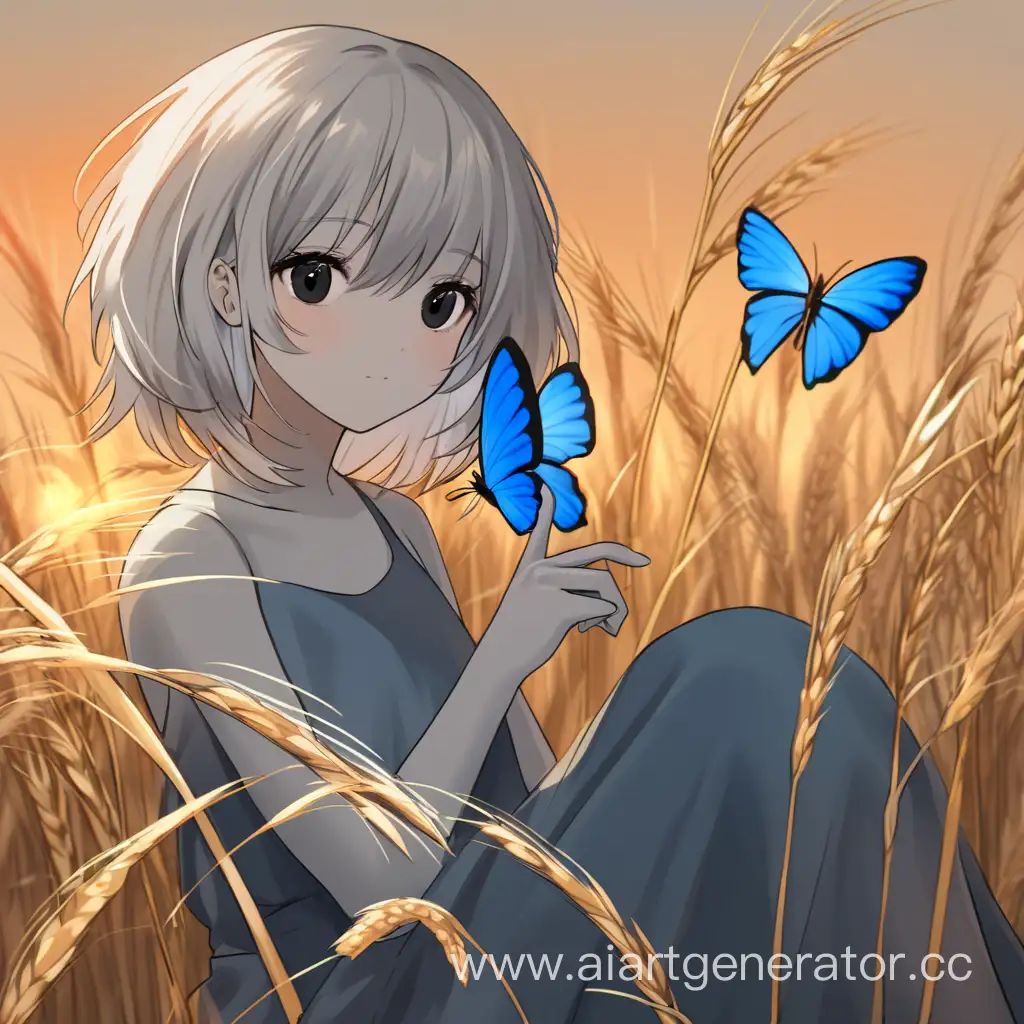 Enchanting-Sunset-Portrait-BeigeGray-Skinned-Girl-with-Blue-Butterfly