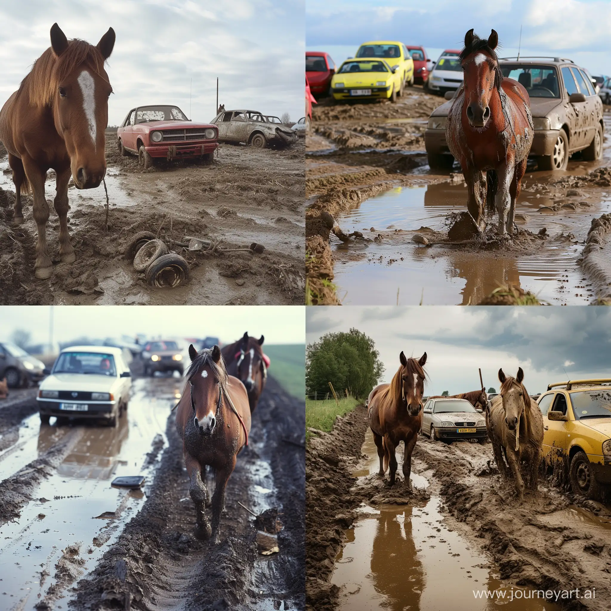 лошади, машины, грязь