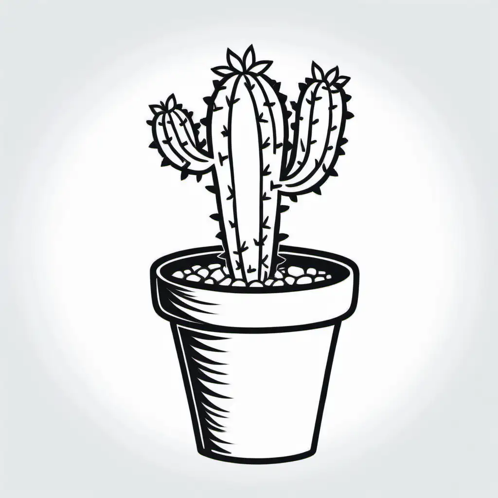 Minimalist Small Cactus in a Pot Outline Art